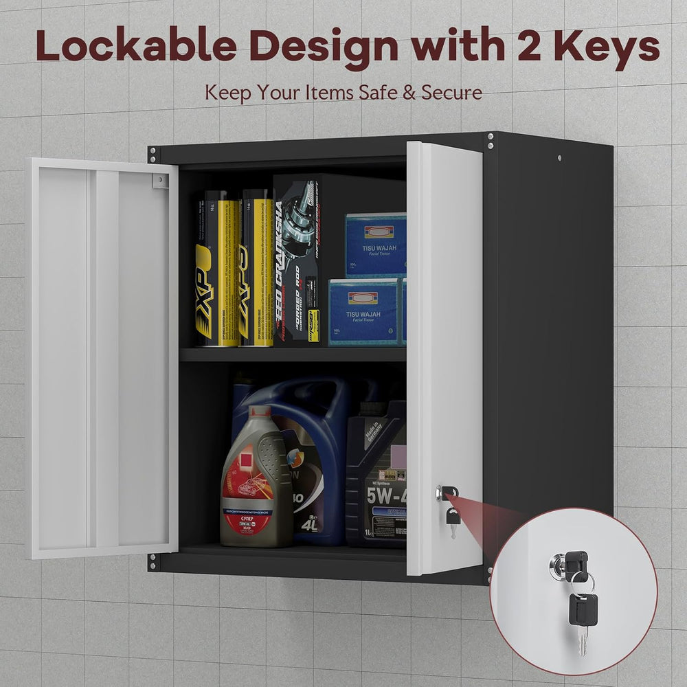 Garage Storage Cabinet, Wall Mounted Locking Cabinet with Doors and Shelves, ...