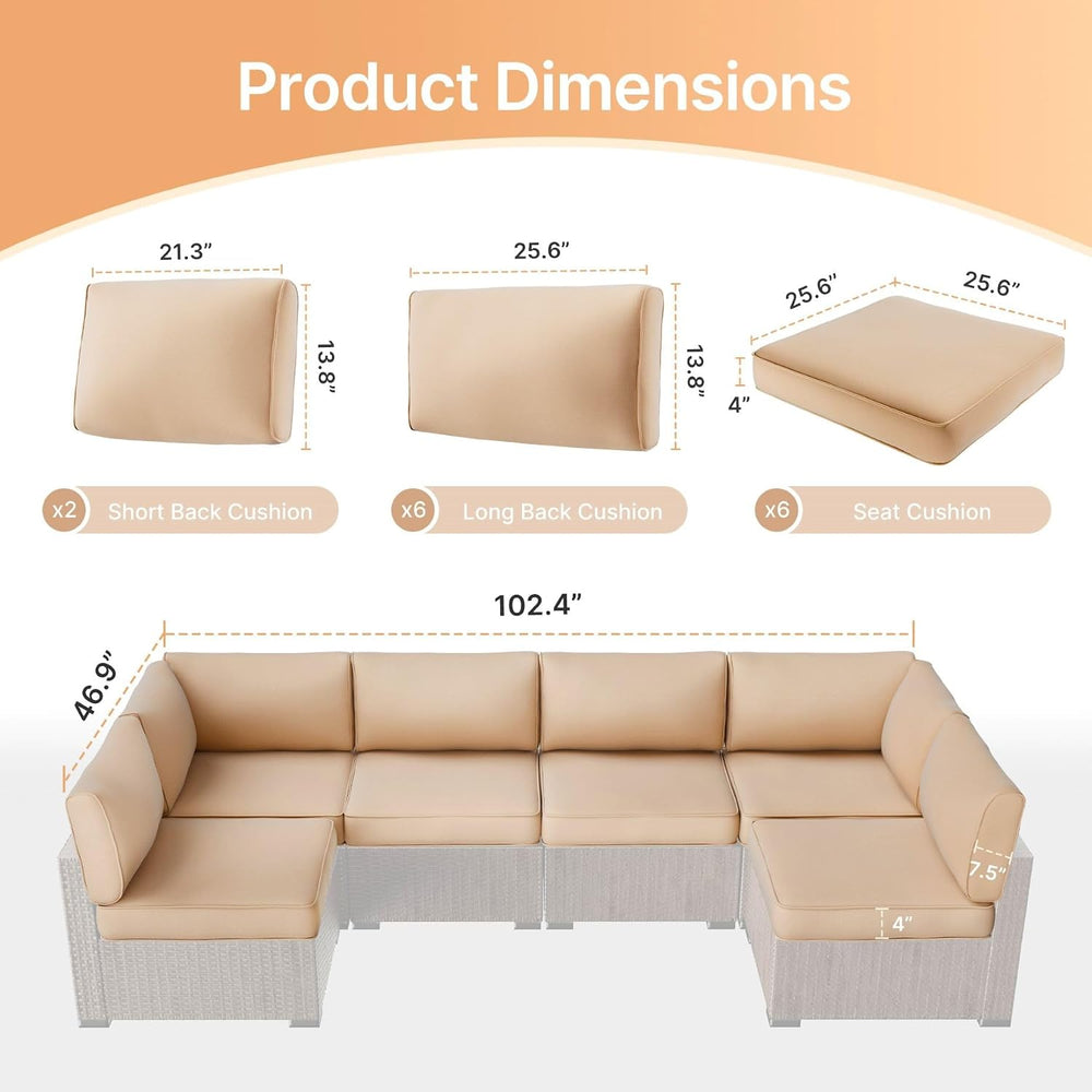 SUNCOZE 14 pcs Outdoor Cushions Replacement for Patio Furniture (Khaki)