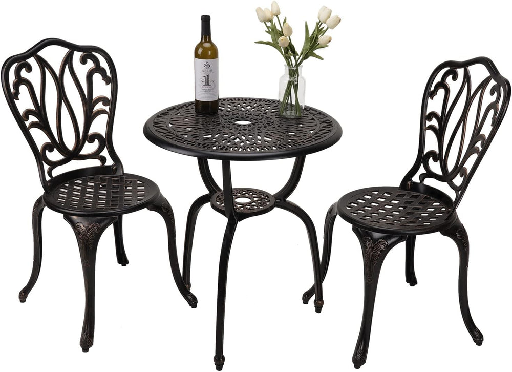 YKSY&YKSY 3-Piece Patio Bistro Furniture Set Cast-Aluminum Bistro Table S...