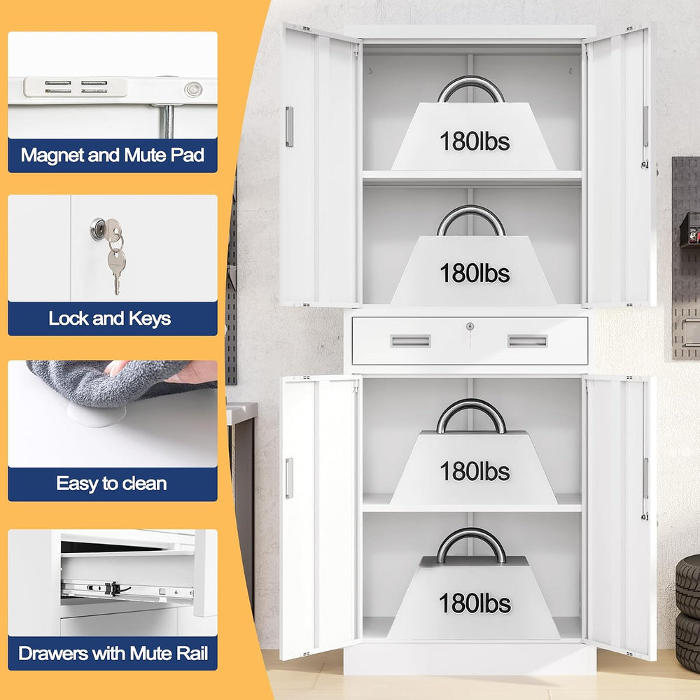 Metal Storage Cabinet, 71" H x 28" W x 16" D Locking Storage C...