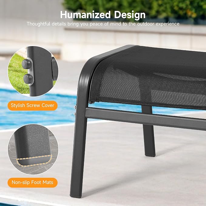 ONBRILL Outdoor Ottoman Foot Rest Set of 2, Textilene Fabric Outdoor Footstoo...