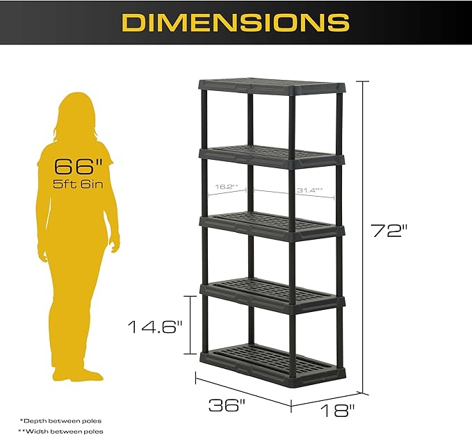 CENTREX CX 5-Tier Heavy Duty Plastic Storage Shelves that Support up to 150lb...