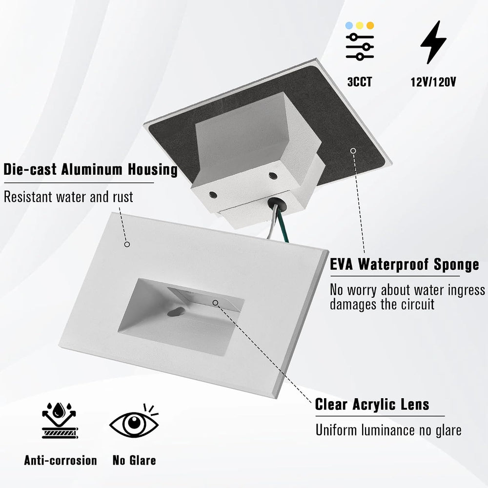 Step Lights Outdoor Indoor Stair Lights 120V Dimmable 3CCT 4W 3PACK