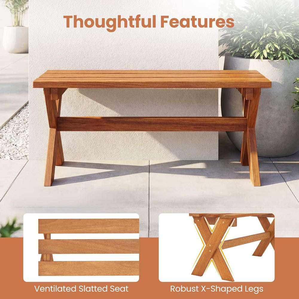 Tangkula Wood Backless Outdoor Bench, 2-Person Garden Bench, 1 Pack, Rustic