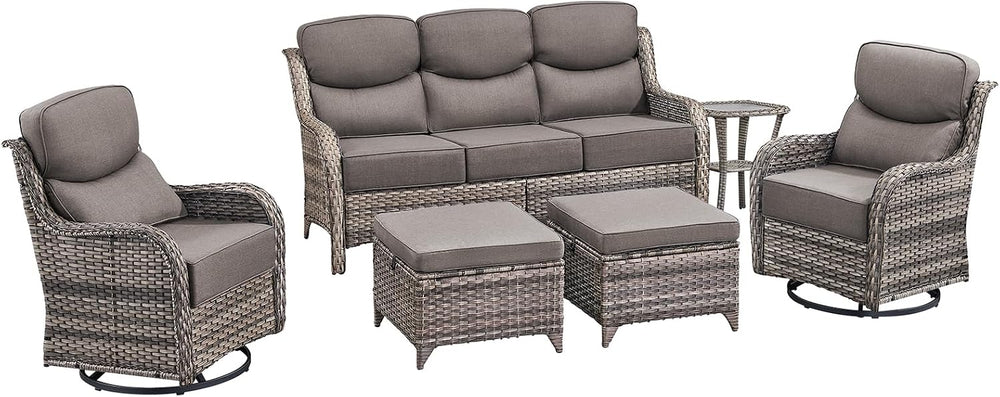 Swivel Patio Chairs Sofa Set of 6-6" Thick Cushion - Wicker Outdoor Swiv...