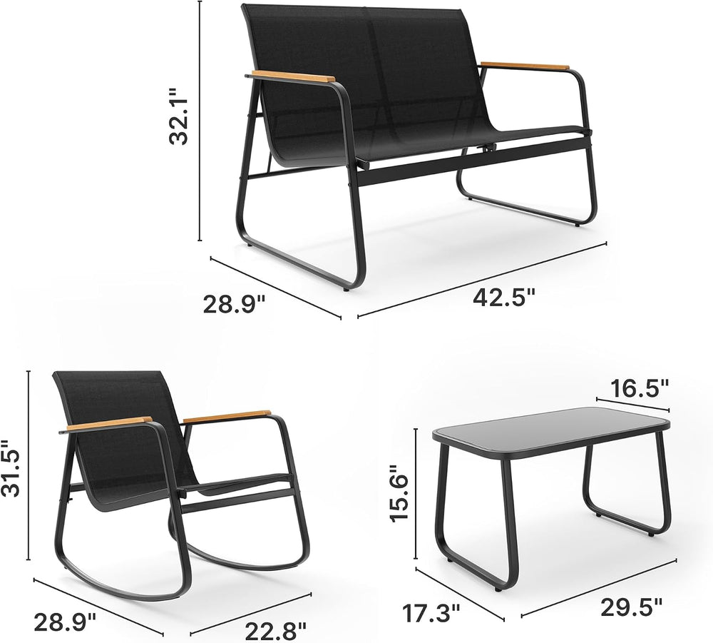 Ahomly 4-Piece Patio Furniture Set, Textilene Conversation Set, Black