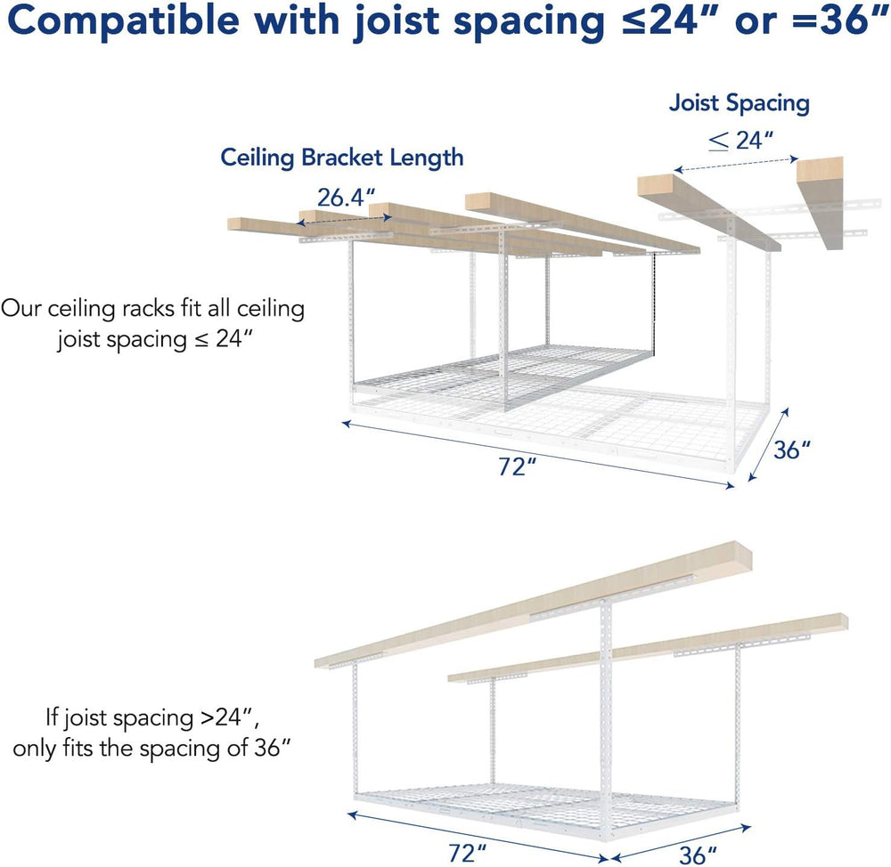 FLEXIMOUNTS 3x6 Overhead Garage Ceiling Storage Rack, 2 Pack, White
