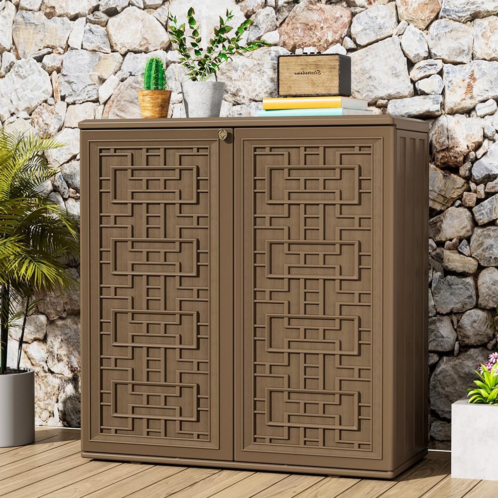 KINYING Outdoor Storage Cabinet Waterproof, Resin 62 Gallon Storage Box for P...