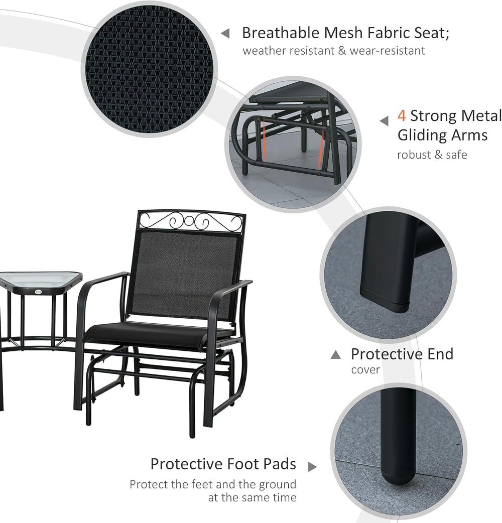 Outsunny Outdoor Glider Chairs with Coffee Table Patio 2-Seat Black