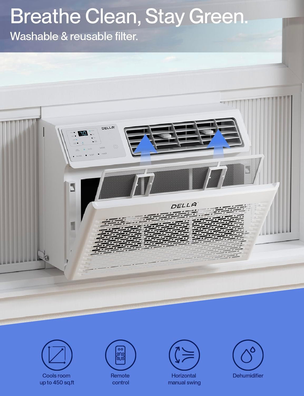 DELLA 10000 BTU Energy Saving Window Air Conditioner, Work with Alexa, Cools ...