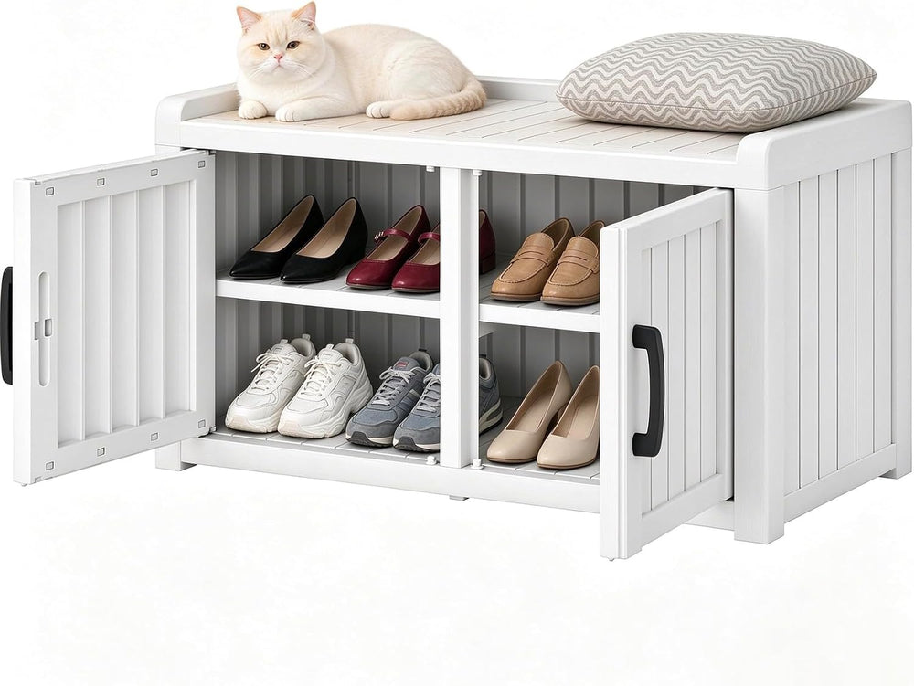 Outdoor Shoe Storage,Shoe Cabinet, Waterproof UV-Resistant Resin Shoe Bench, ...
