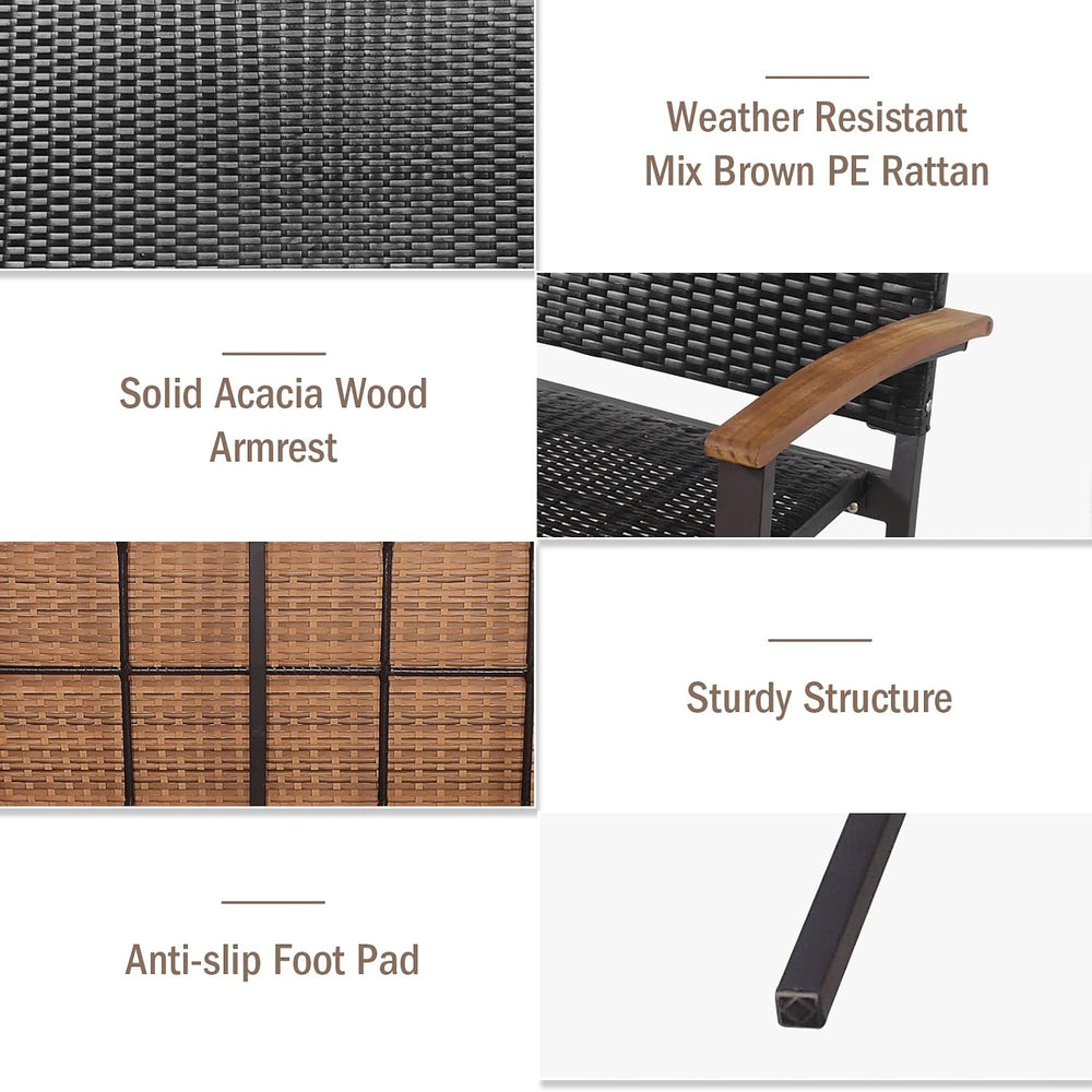 Tangkula Outdoor Stackable Bench, All-Weather PE Wicker Loveseat with Acacia ...