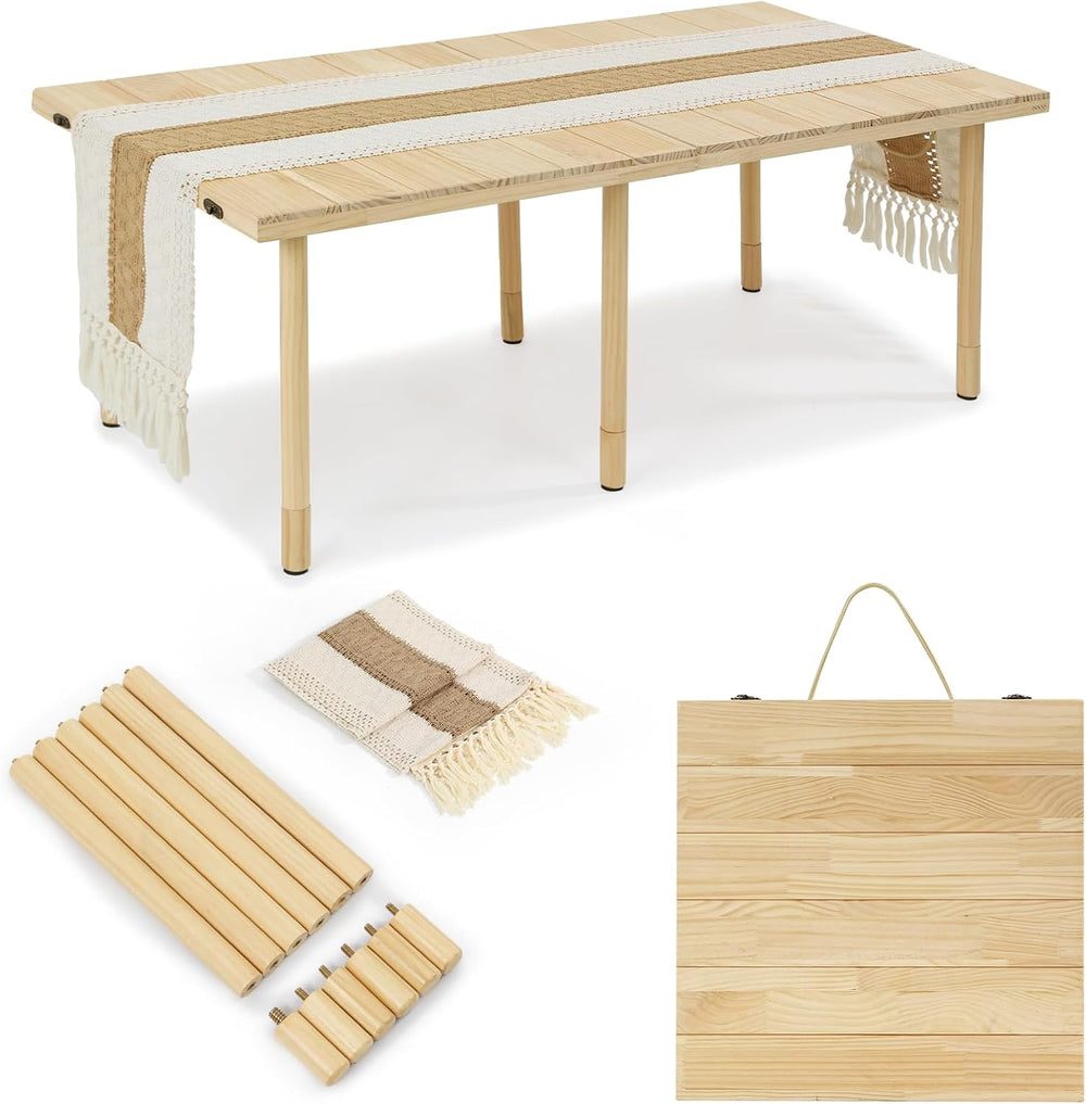 44" x 22" Low Picnic Table, Foldable Solid Wood Structure