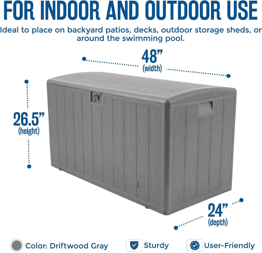 Plastic Development Group Outdoor Deck Box, Soft Close, Gray, 105 Gal