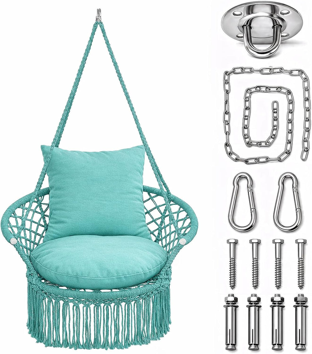 Athena Collection Macrame Hammock Chair with Mounting Hardware Kit, Green