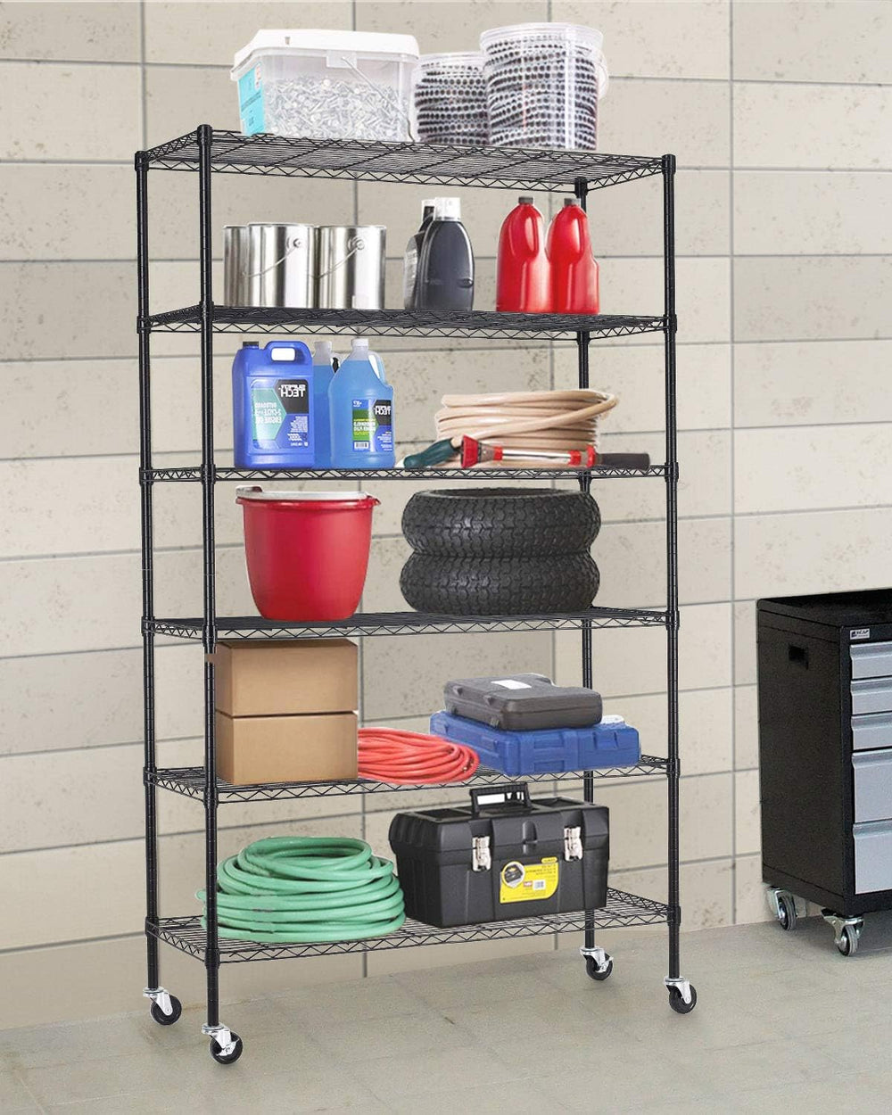 FDW Wire Shelving Unit with Wheels Steel 6 Tier Heavy Duty Layer Rack Storage...