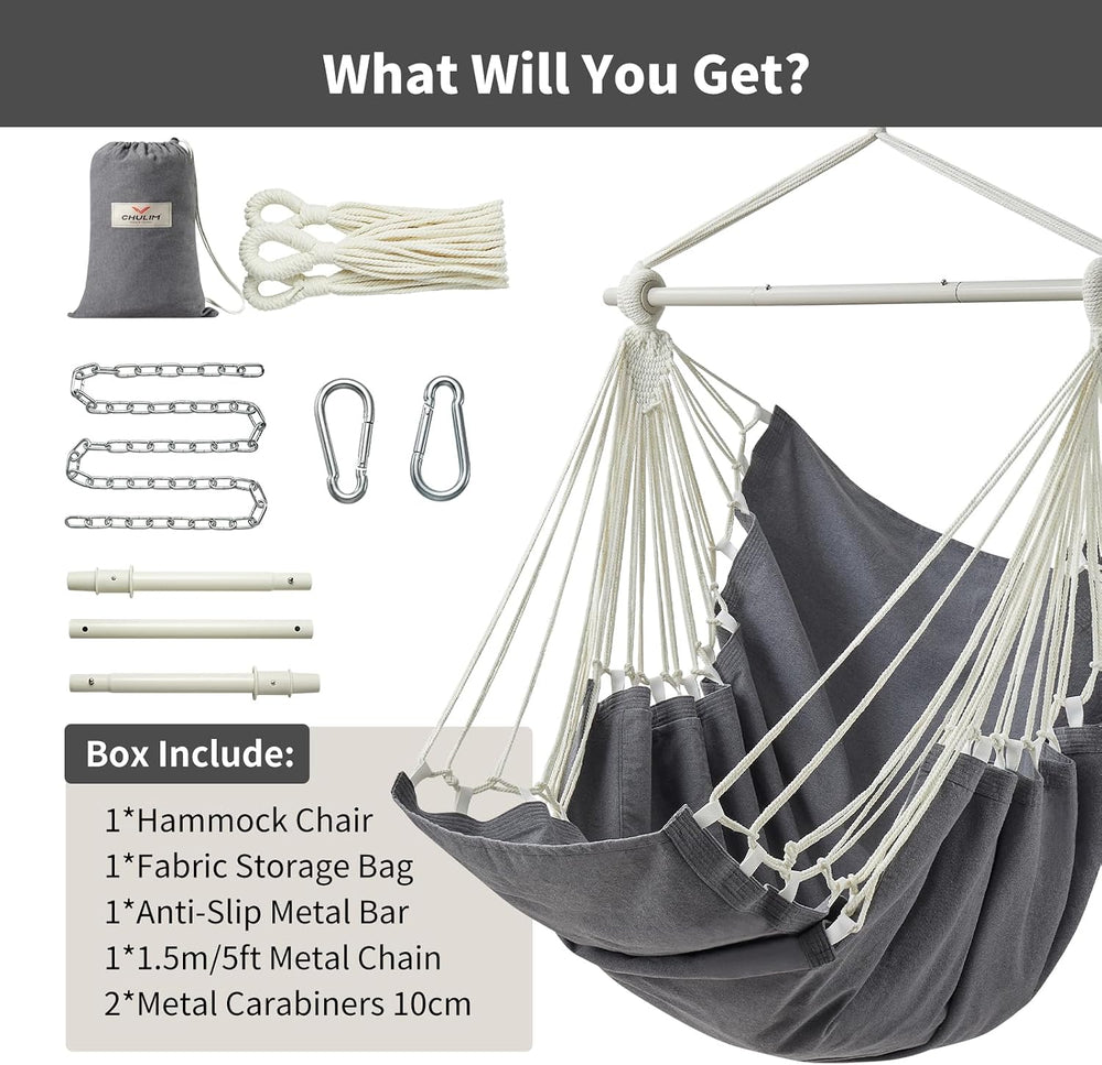 XL Hammock Chair with Footrest, Steel Spreader Bar, 500 lb Capacity