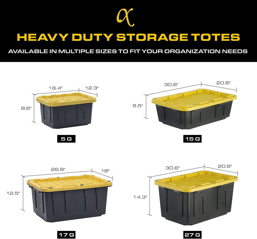 CX Heavy Duty 27-Gallon Stackable Plastic Storage Bins with Lids, 4 Pack