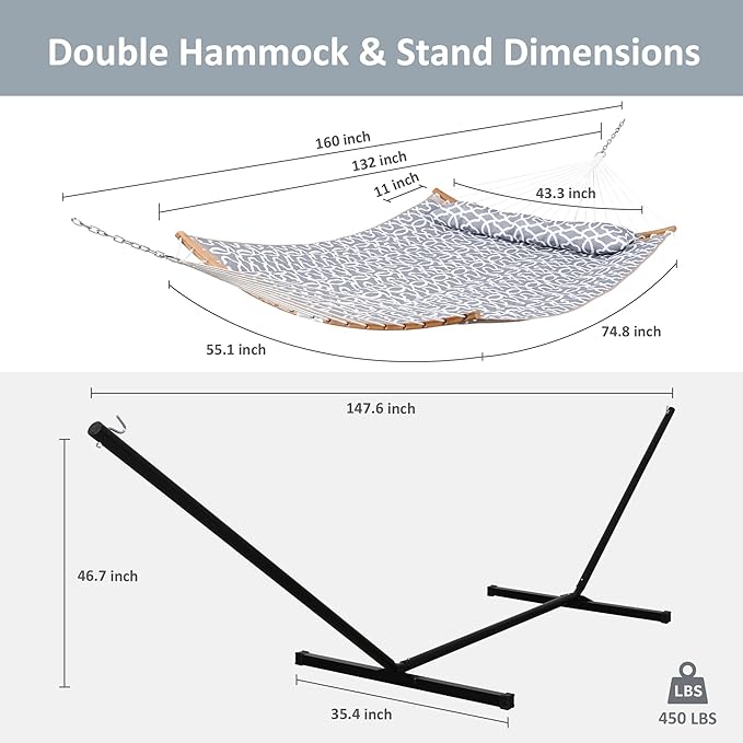 SUNCREAT Hammocks for Outside with Stand, Freestanding Hammock with Frame, 45...