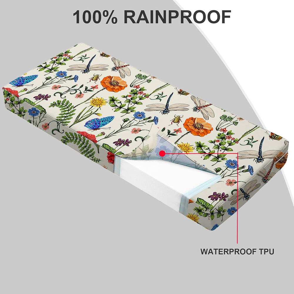 All Smiles Outdoor Waterproof Bench Cushion 48 x 18 x 3 Inch with Ties