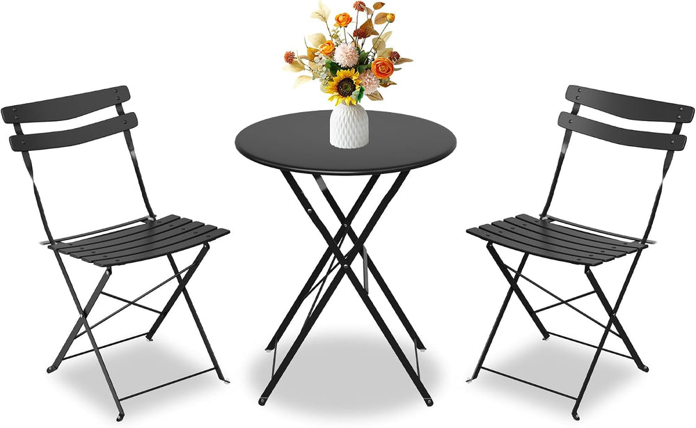 GarveeLife 3 Piece Patio Bistro Set, Patio Furniture Set, Black