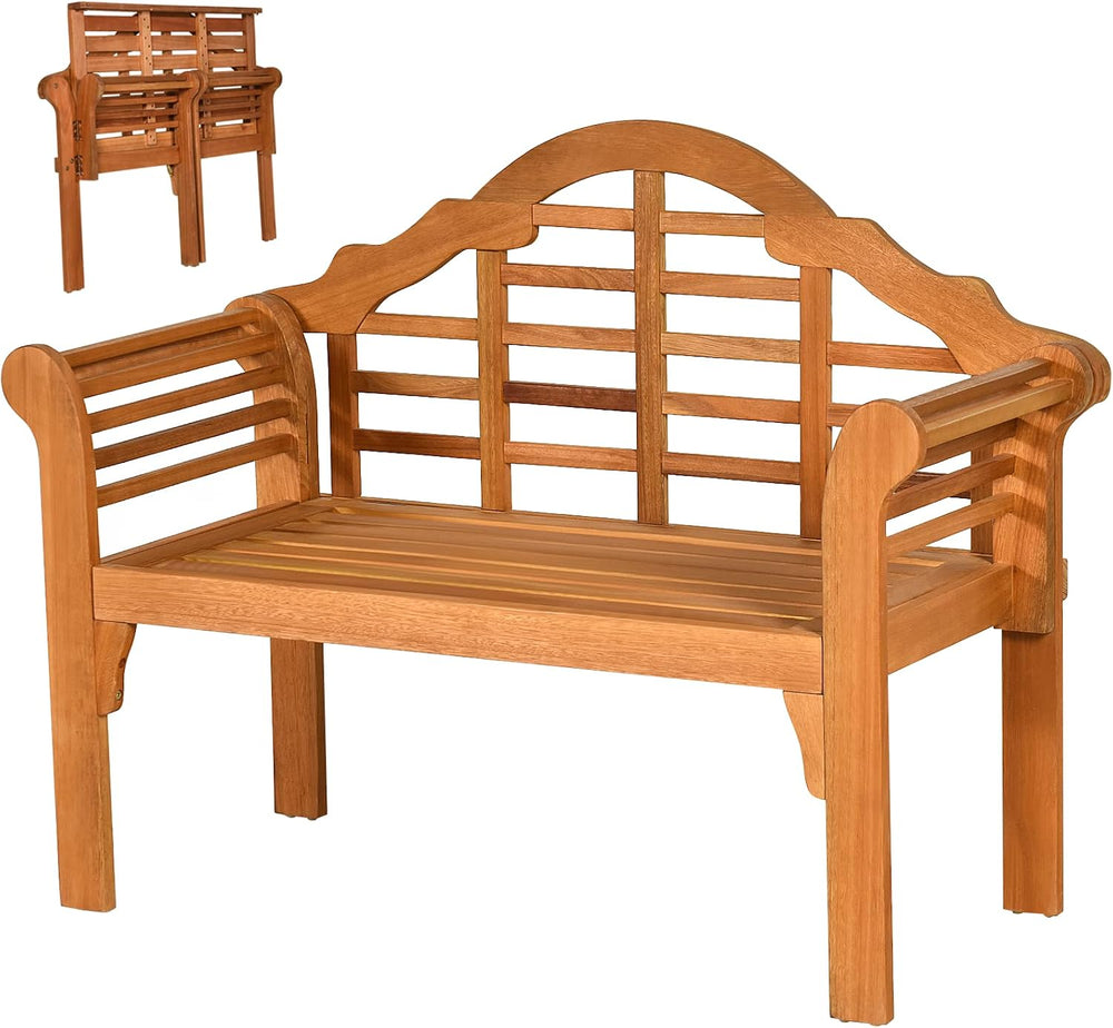 Classic Patio Loveseat Bench, Eucalyptus Wood, 4 FT, 2-Person, Foldable, Outd...
