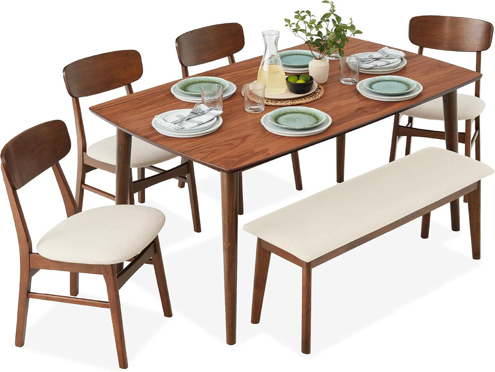 Best Choice Products 6-Piece Wooden Dining Set, Mid-Century Modern Table &...