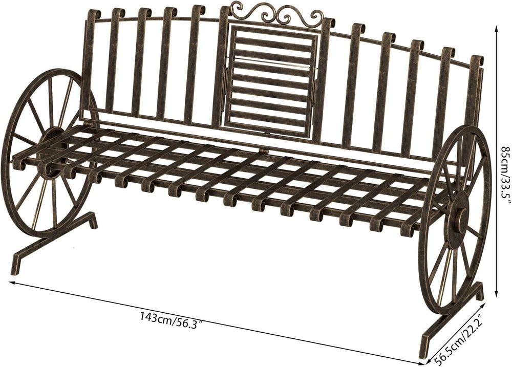 Outdoor Bench Patio Outdoor Garden Bench with Built-in Table, Wagon Wheel Arm...