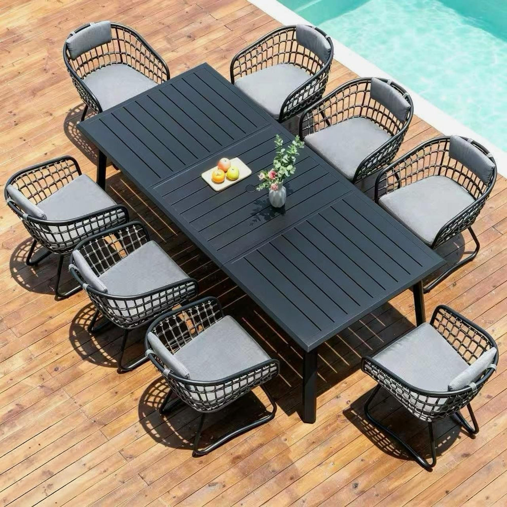 Pellebant 9 Piece Outdoor Dining Set for 8, Aluminum Table & Wicker Chairs