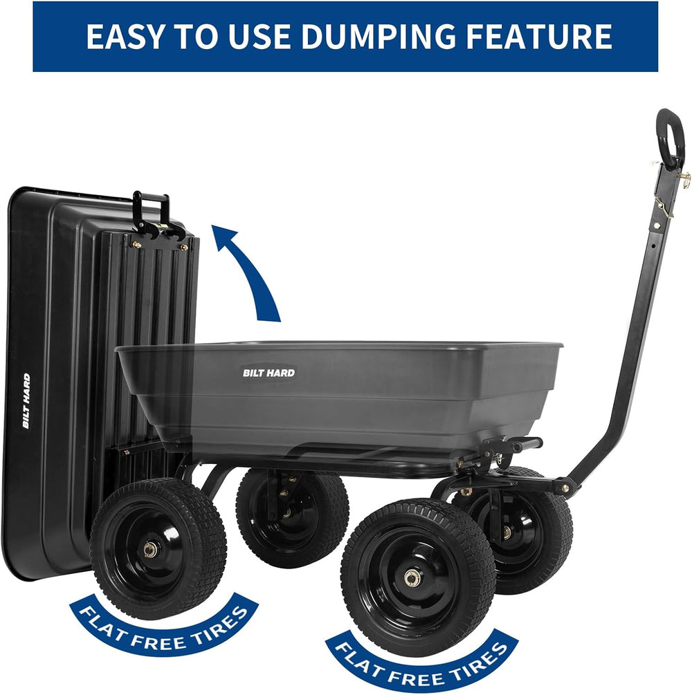 BILT HARD Poly Garden Dump Cart 1200 lbs with No Flat Tires, Quick Release, 2...