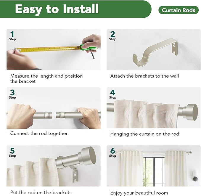 Curtain Rods for Windows 72 to 144, 1 Inch Adjustable Heavy Duty Long Window ...