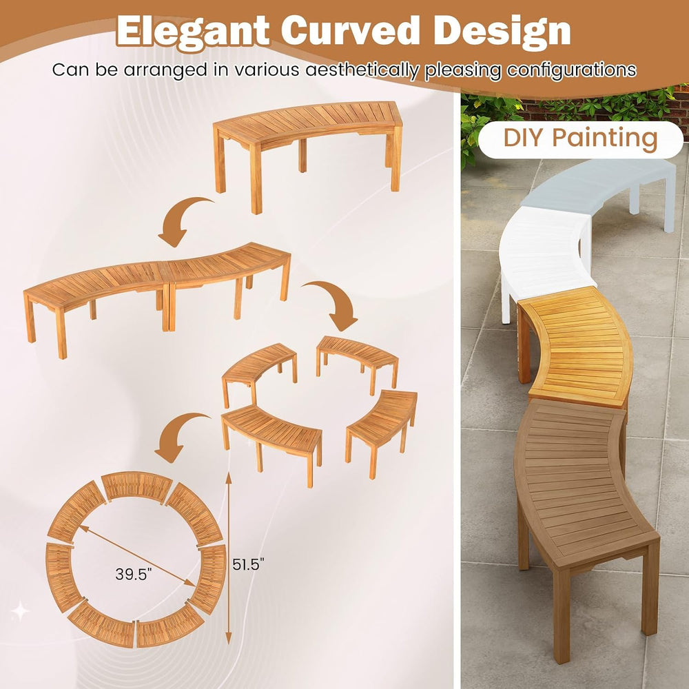 Moccha Outdoor Curved Bench, Acacia Wood Fire Pit Bench w/Slatted Seat, Loves...