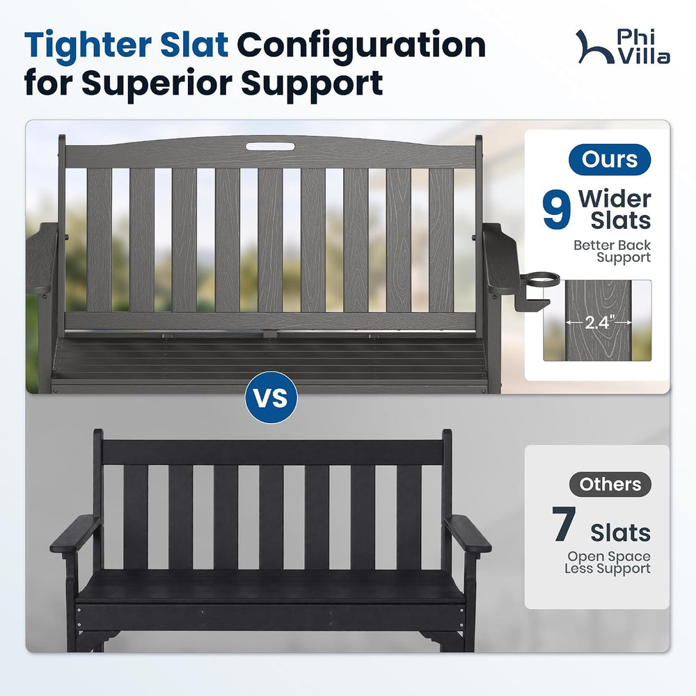 PHI VILLA HDPE Outdoor Bench, Grey