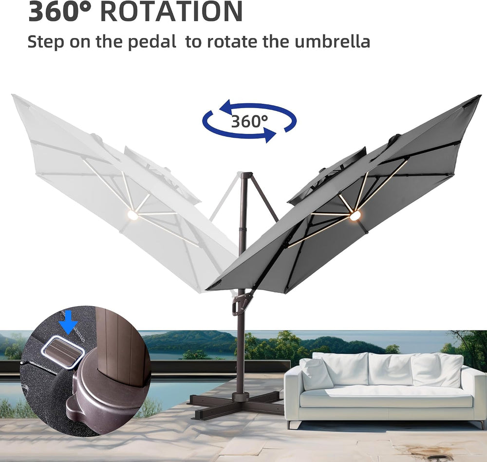 10 X 13 FT Cantilever Patio Umbrella with Led Lights