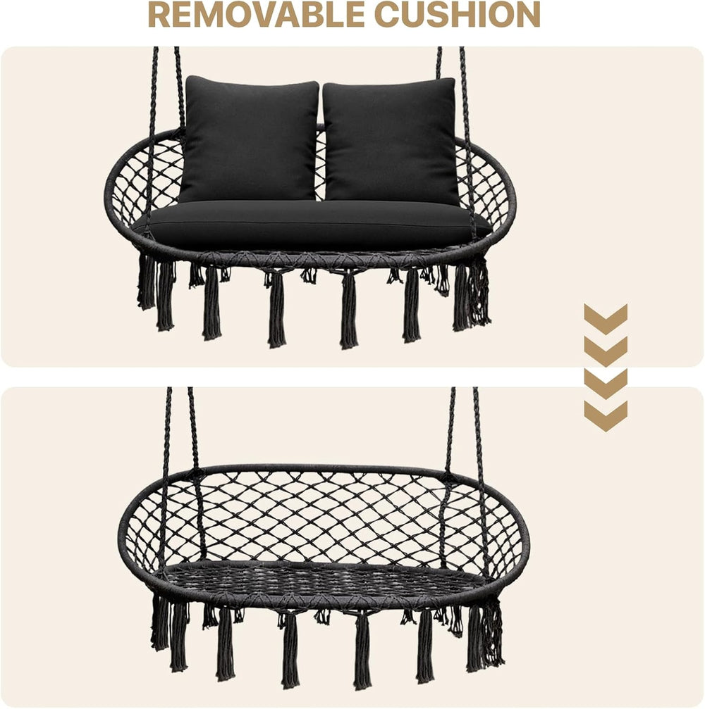 MoNiBloom Outdoor 2 Seat Hammock Chair with 3 Cushion, Black