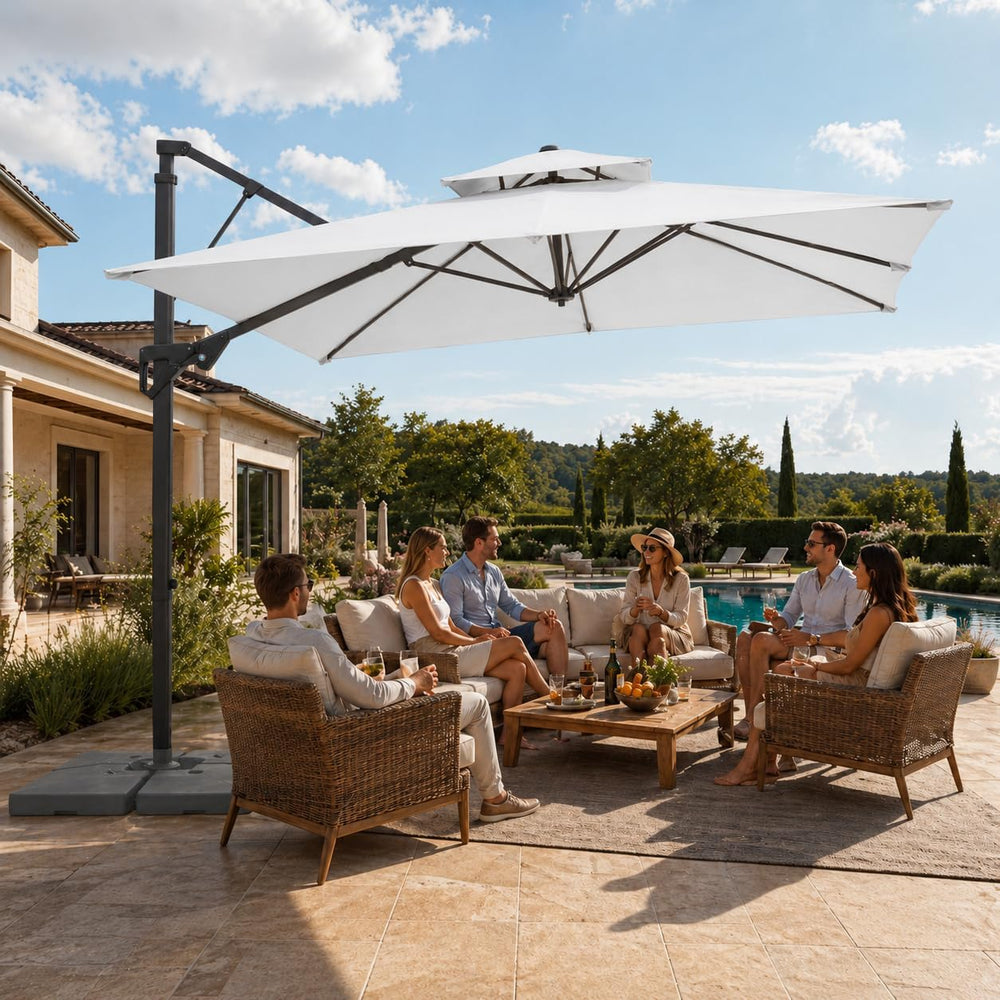 JEAREY 10x10 ft 2-Tier Cantilever Patio Umbrella, Outdoor Offset Umbrella