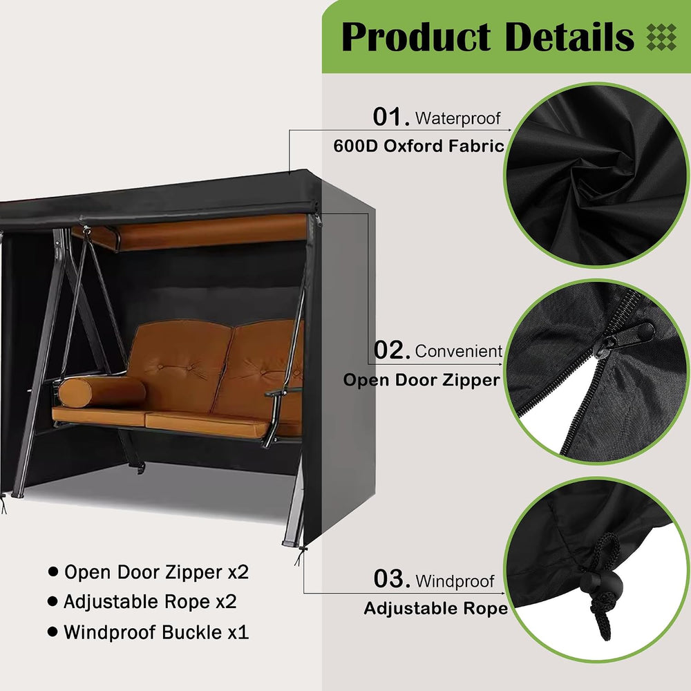 Patio Swing Cover, 2-Seater Glider Covers 65L x 50W x 66H inch with Buckles