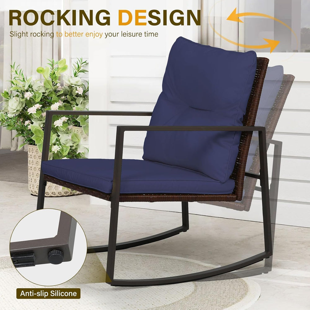 SUNCROWN 3 Piece Outdoor Rocking Bistro Set Brown Wicker Furniture Porch Chai...