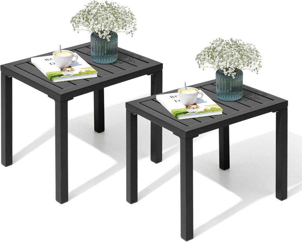 Crestlive Products Outdoor Side Table Set of 2, Aluminum Rectangular Side/End...