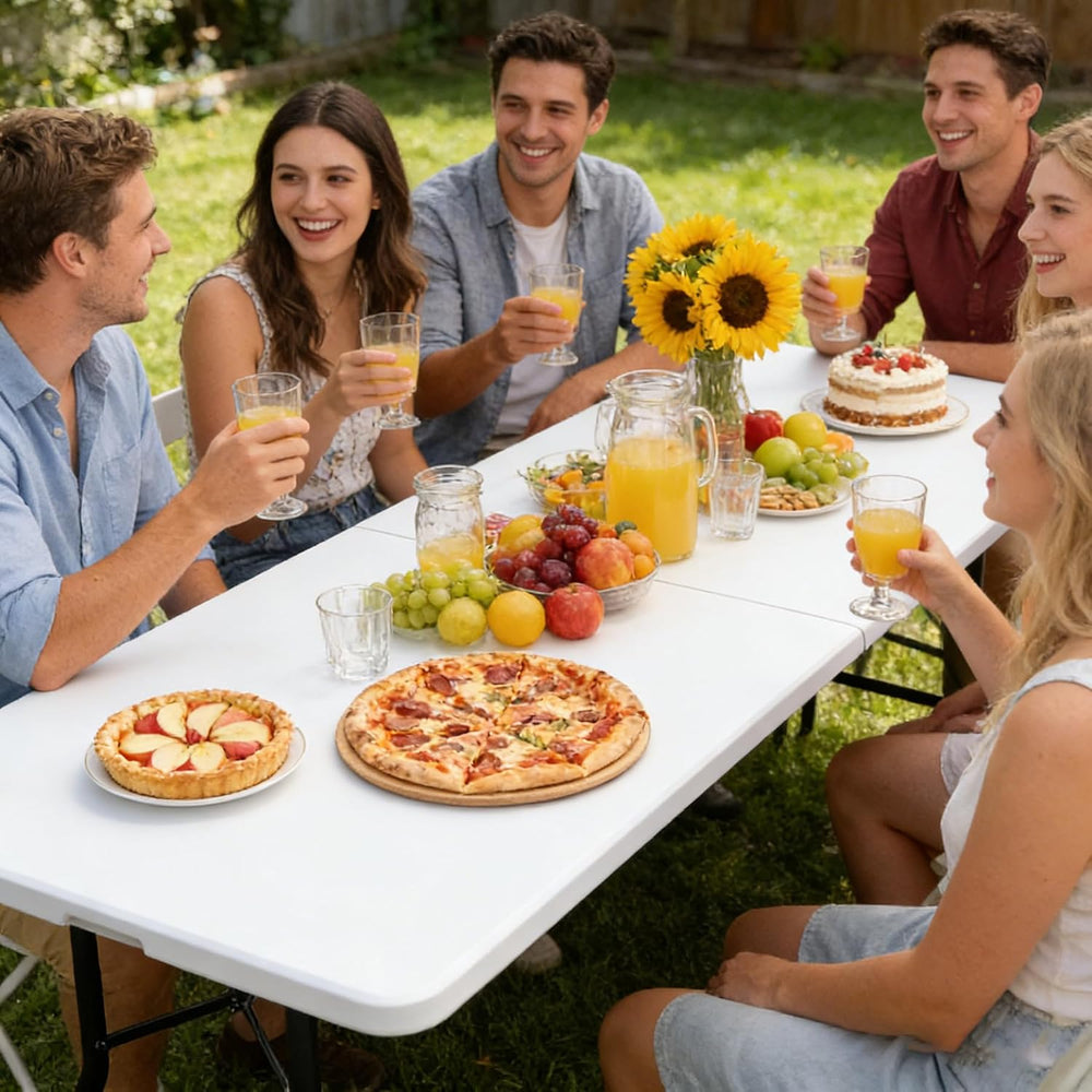 SUPER DEAL 8FT Folding Picnic Table for Indoor Outdoor, Portable Fold-in-Half...