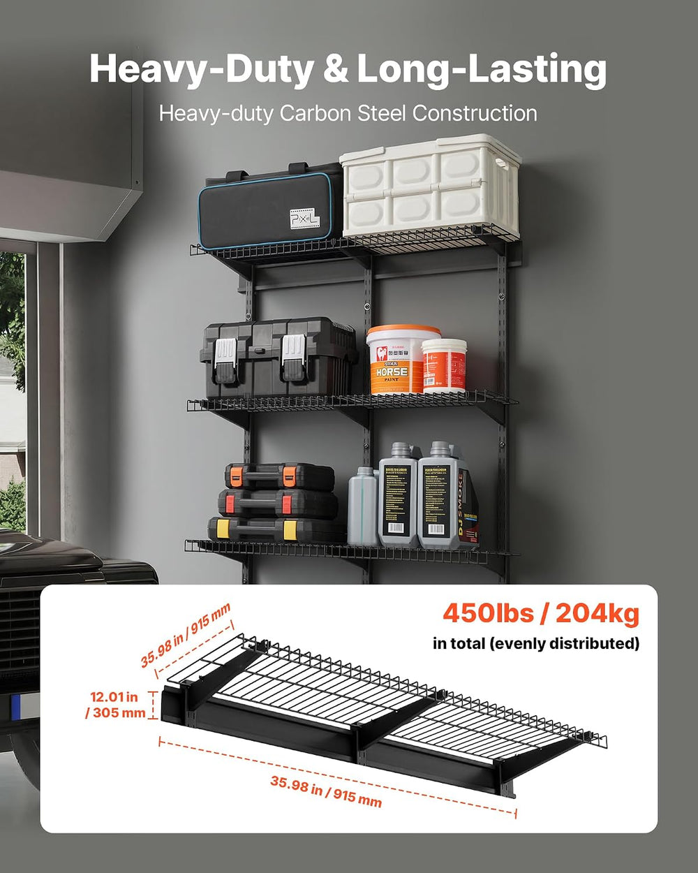 VEVOR 3-Tier Heavy Duty Wall Garage Shelving, 1 x 3 ft Steel Wall Mounted She...