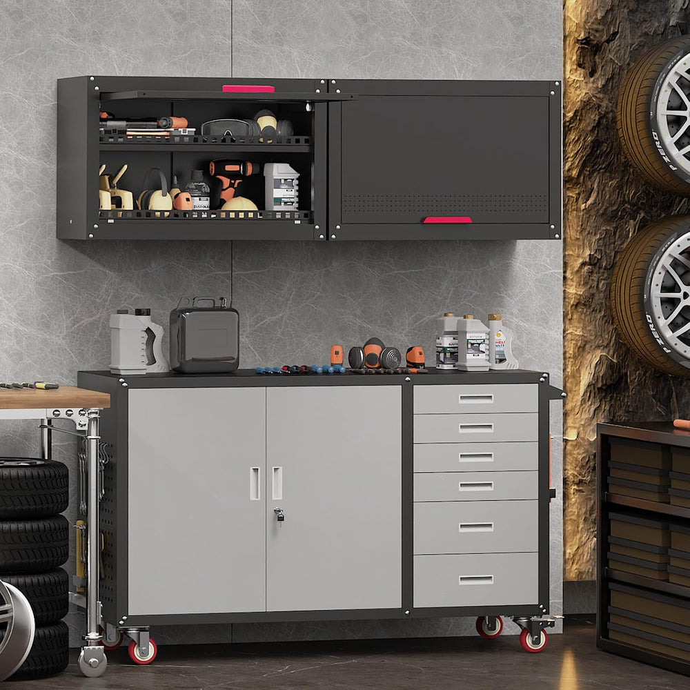 30" W Garage Wall Cabinet,Up Flip Door Metal Wall Cabinet with Adjustabl...