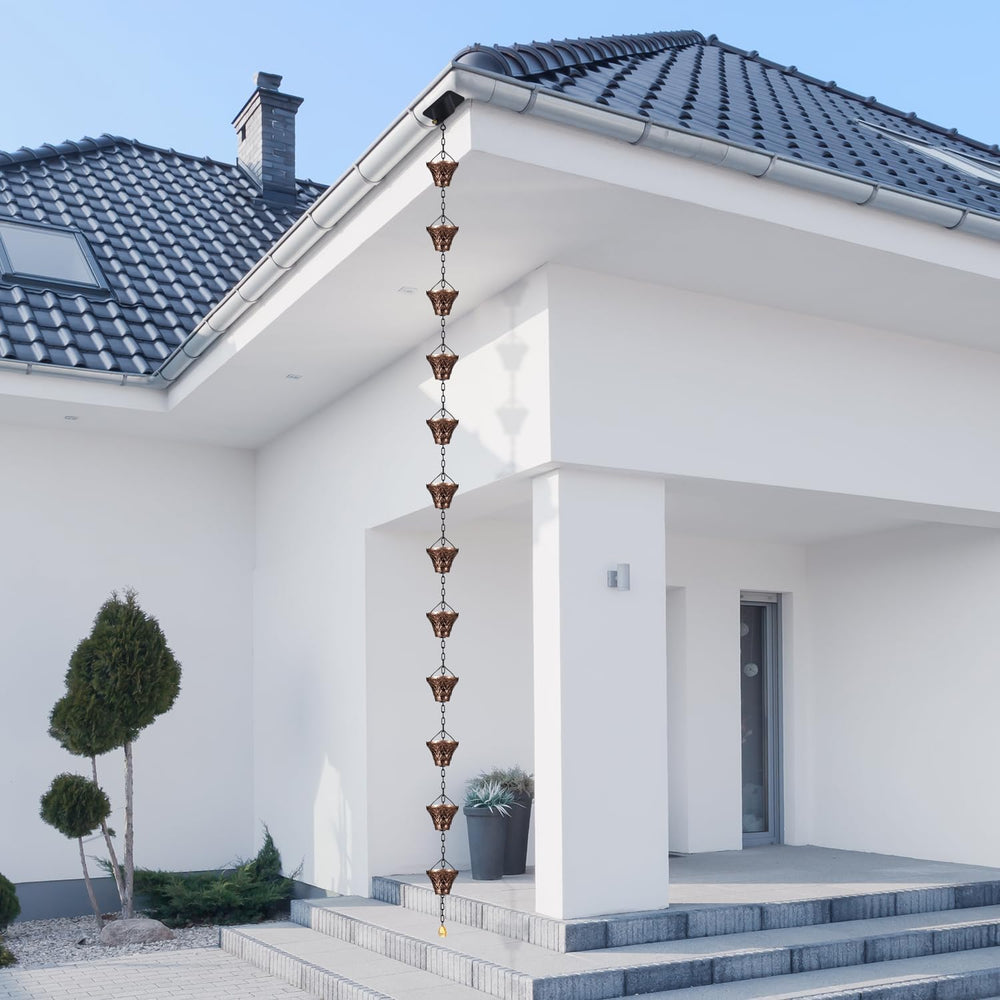 Rain Chains for Gutters Outside Copper Rain Chain 8.5FT 12 Cups