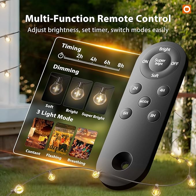 addlon 50FT Solar String Lights Outdoor Waterproof with Remote, G40 Globe Sol...