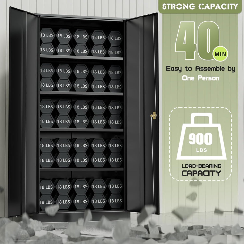 Crownland 72" Metal Storage Cabinet, Lockable Garage Storage Cabinets, H...