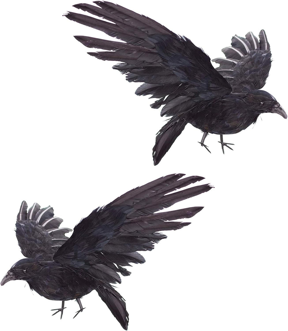 Etistta 2-Pack Realistic Crows Lifesize Extra Large Handmade Black Feathered ...