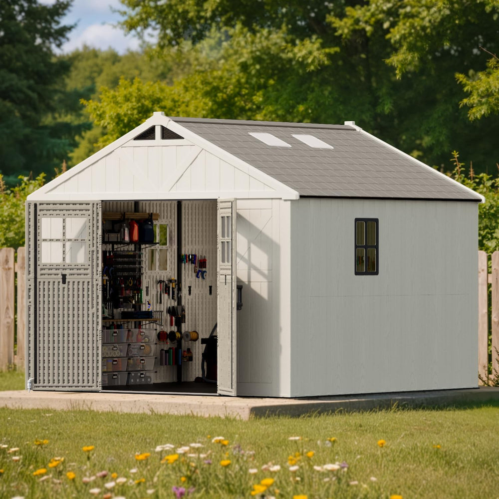 Patiowell 10x10 FT Resin Outdoor Storage Shed with Floor, Beige