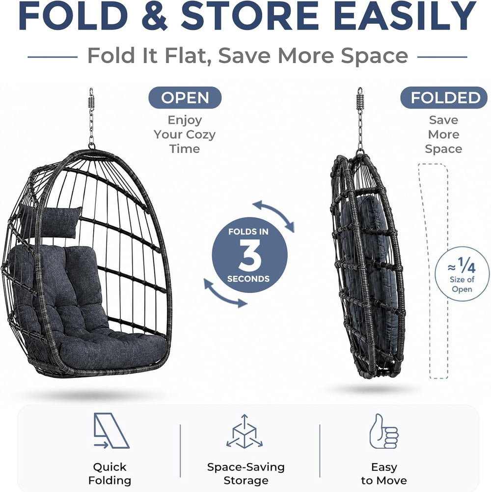 Outdoor Egg Chair with Stand, Indoor Egg Hanging Swing - Dark Grey