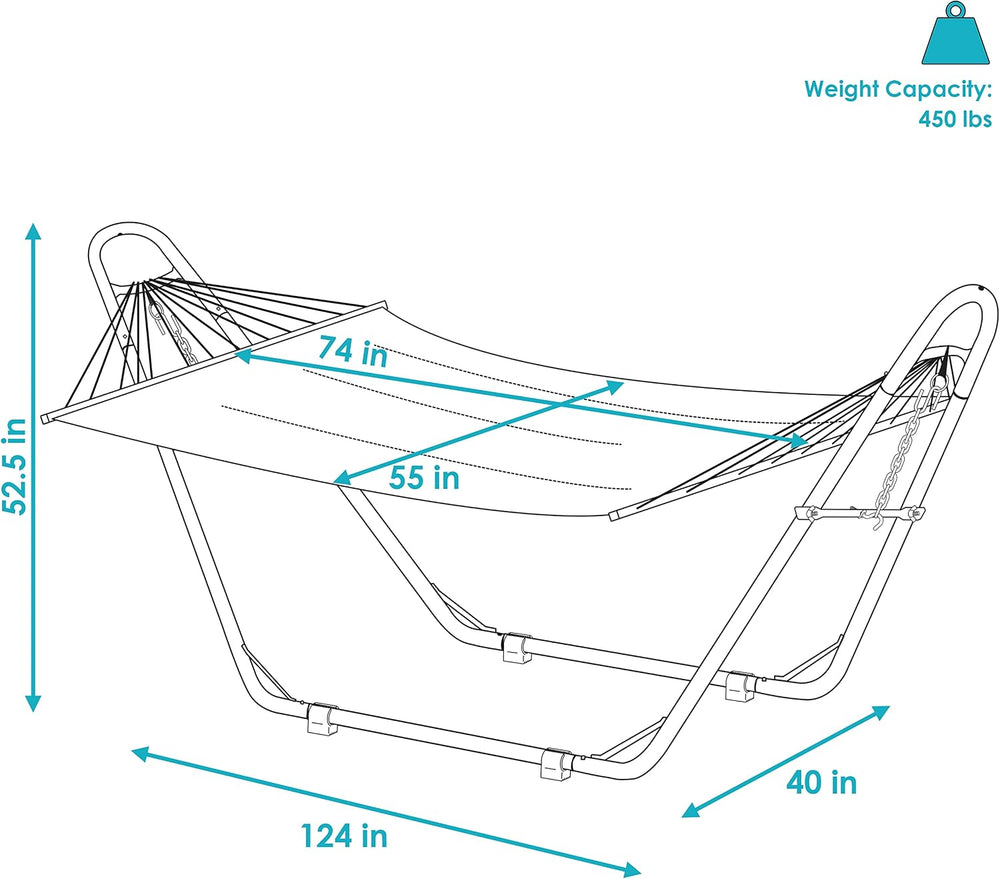 Sunnydaze Quilted Double Hammock with Stand for Outside, Catalina Beach