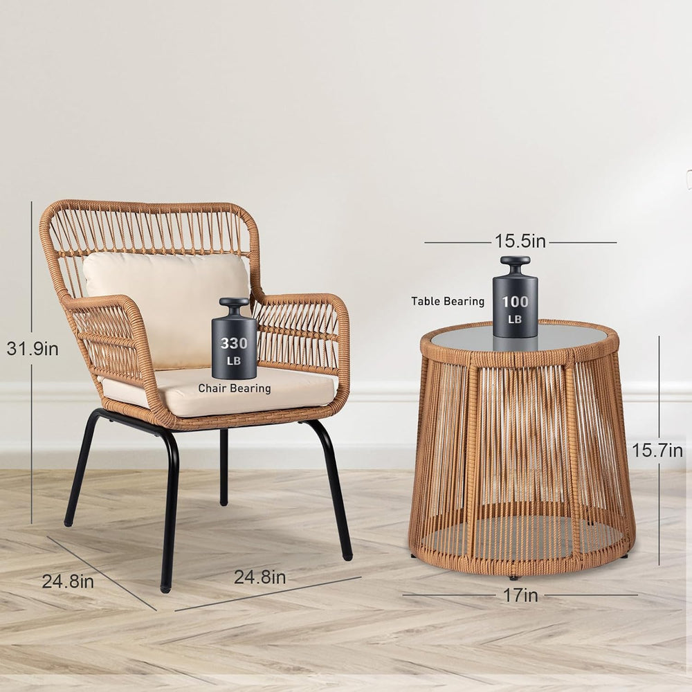 PROHIKER 3 Pieces Outdoor Wicker Bistro Patio Furniture Set, Porch Furniture ...
